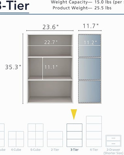 Apexa 3-Tier Cube Storage Organizer Shelves, Stackable Wood Bookcase Fits Cubby Bins for Organization, Dorm Teen Room Decor & Home Office, Greige - LeafyLoom