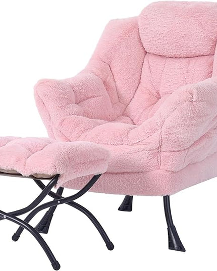 Welnow Lazy Chair with Ottoman, Modern Lounge Accent Chair with Armrests and a Side Pocket, Leisure Upholstered Sofa Chair Set, Reading Chair with Footrest for Small Space, Corner Chair - LeafyLoom