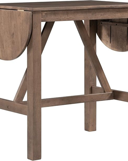 Voohek 3-Piece Counter Height Dining Table Set, with 2 Upholstered Chairs and Drop Leaf, for Small Space, Dinette, Home Kitchen Breakfast, Bar, Brown - LeafyLoom