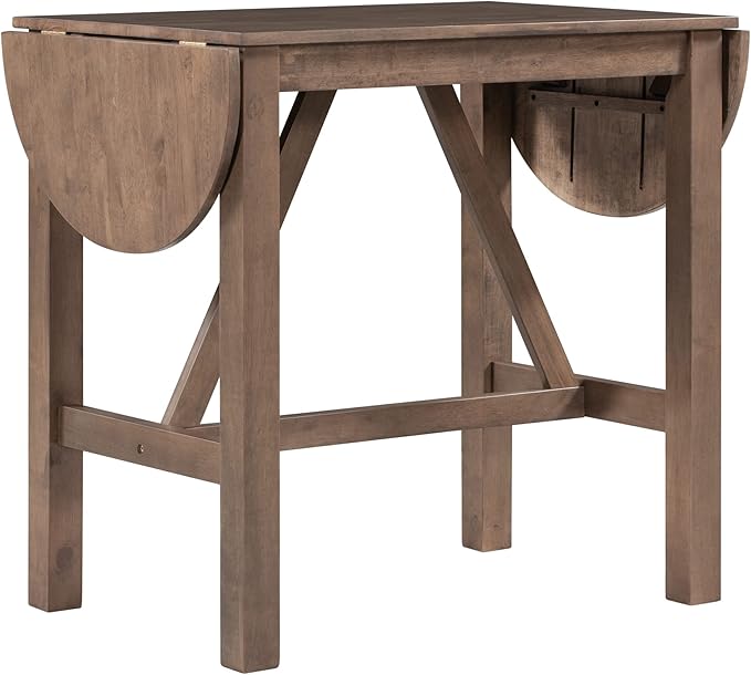 Voohek 3-Piece Counter Height Dining Table Set, with 2 Upholstered Chairs and Drop Leaf, for Small Space, Dinette, Home Kitchen Breakfast, Bar, Brown - LeafyLoom