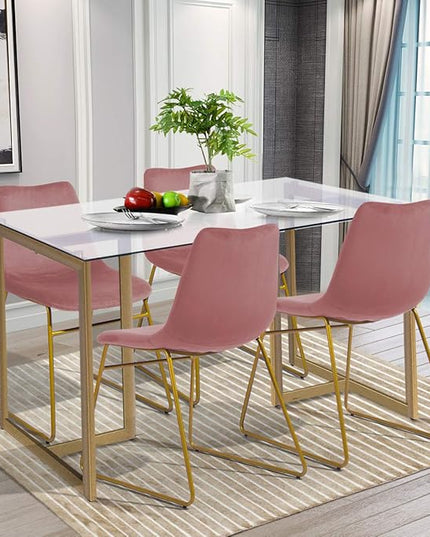 FurnitureR 47" Modern Rectangular Spacious Tempered Glass Tabletop & Gold Base Elegant Home Kitchen Room Dining Table, Gold - LeafyLoom