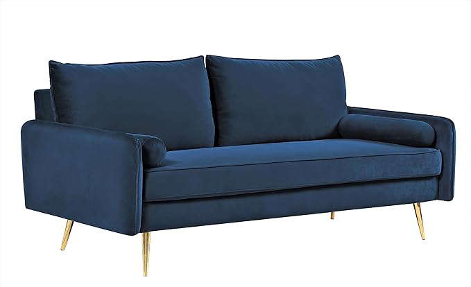 Kent Modern Sofa, European Style Velvet Living Room Furniture with Tapered Legs, Vintage Flair, and Sleek Design, Dark Blue - LeafyLoom