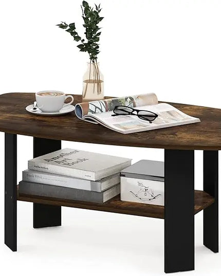 Furinno Simple Design Coffee Table, Amber Pine/Black - LeafyLoom