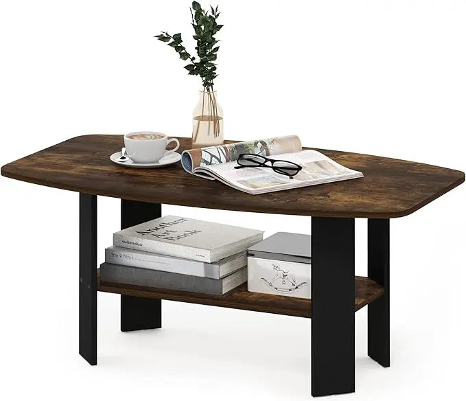 Furinno Simple Design Coffee Table, Amber Pine/Black - LeafyLoom