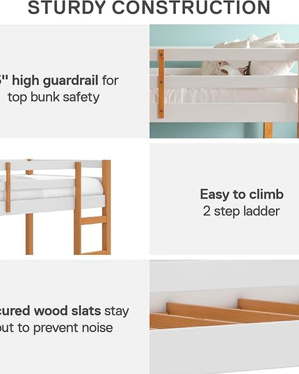 DHP Milton Junior Twin Size Wooden Loft Bed for Kids, Natural - LeafyLoom