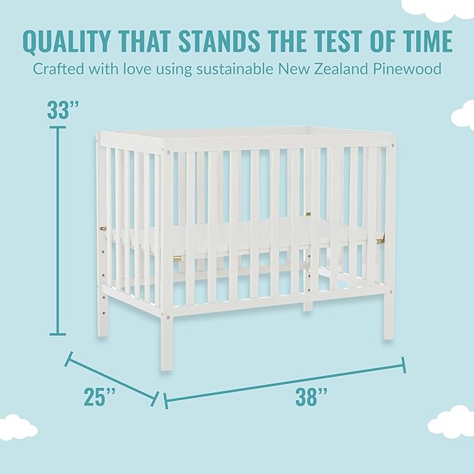 Edgewood 4-In-1 Convertible Mini Crib In White, JPMA Certified, Non-Toxic Finish, New Zealand Pinewood, With 3 Mattress Height Settings, Included 1" Mattress Pad - LeafyLoom