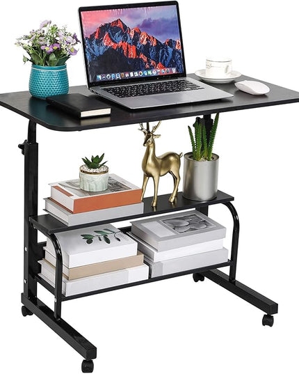 Adjustable Home Office Desk Portable Study Computer Rolling Desk for Small Spaces Movable Sofa Side Table on Wheels Student Small Laptop Desk with Storage Black Size 31x16 Inch - LeafyLoom