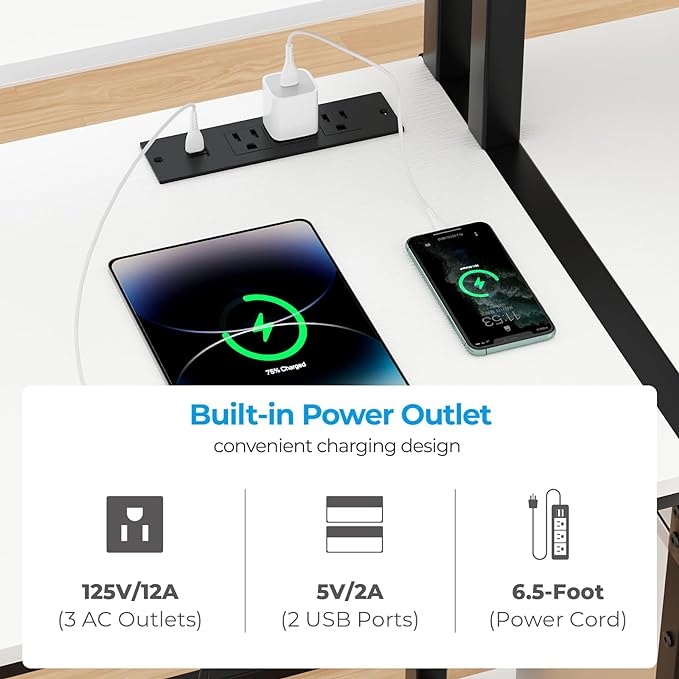 GreenForest 55 inch Computer Desk with Drawers and Outlets, Home Office Desk with Storage and Printer Shelf, Work Desk with Fabric File Drawer, Study Desk with Monitor Stand, Computer Table, White - LeafyLoom