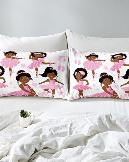 Pink African American Twin Comforter Set for Girls Kids Adults, Cute Twin Bedding Set for Girls Bedroom Decor Set 1 Comforter 2 Pillowcases, Cute Ballet Princess Dancer, Twin Size - LeafyLoom