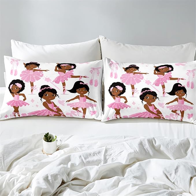 Pink African American Twin Comforter Set for Girls Kids Adults, Cute Twin Bedding Set for Girls Bedroom Decor Set 1 Comforter 2 Pillowcases, Cute Ballet Princess Dancer, Twin Size - LeafyLoom