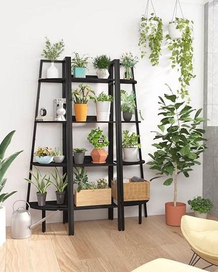 Yoobure Ladder Shelf, 4 Tier Tall Ladder Bookshelf Corner Shelf, Industrial Book Shelf Ladder Bookcase Narrow, Standing Storage Shelves Display Shelf for Bedroom Living Room Office Kitchen Bathroom - LeafyLoom