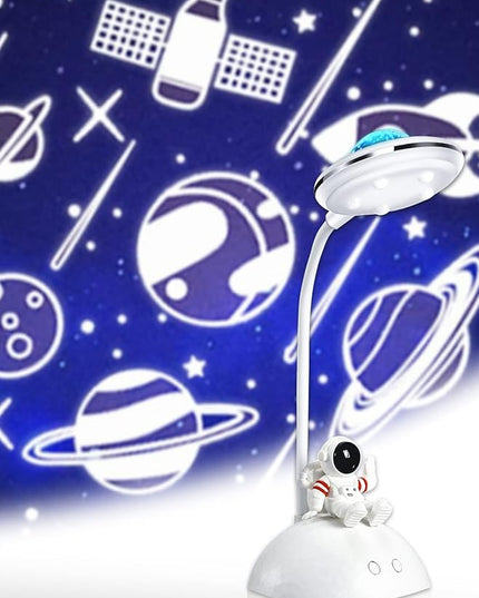 LED Desk Lamp for Kids, Star Projector Galaxy Night Light, Astronaut Cute Small Desk Lamps with USB Charging Port, Eye-Caring Study Table Lamp for Boys Bedroom, Gifts for Christmas, Birthdays - LeafyLoom