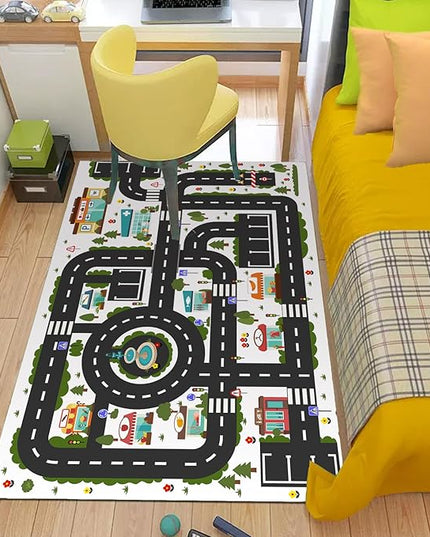 Analog ABC Kids Rug Playroom Car Rug Play Mat City Life Road Rug for Cars Fun City Map for Carpet for Bedroom Boys (31 * 47 inches, Clean City) - LeafyLoom