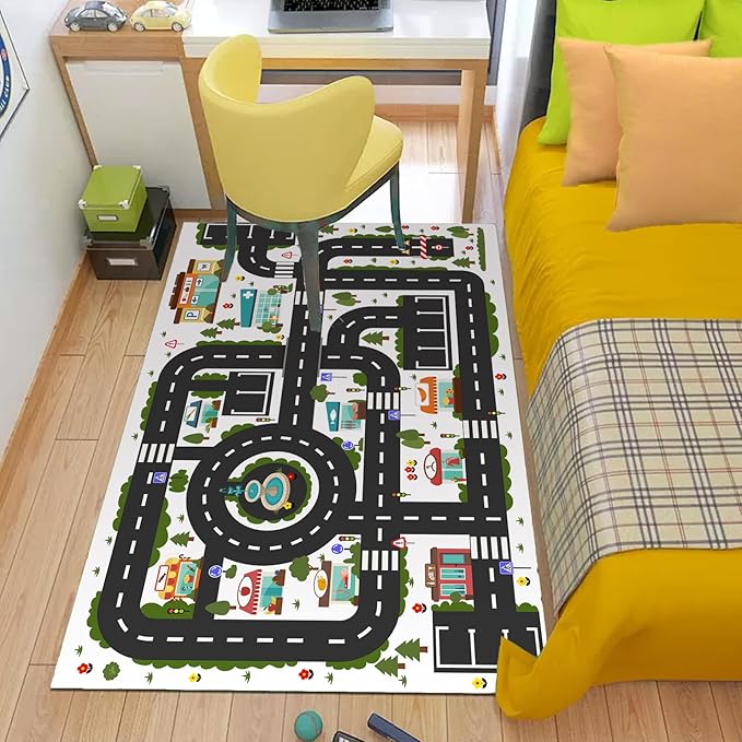 Analog ABC Kids Rug Playroom Car Rug Play Mat City Life Road Rug for Cars Fun City Map for Carpet for Bedroom Boys (31 * 47 inches, Clean City) - LeafyLoom