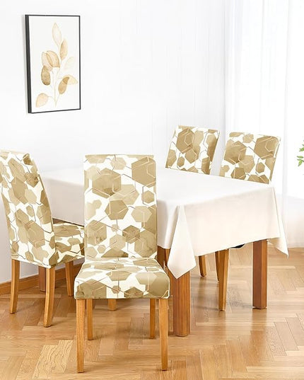 Gibelle Dining Room Chair Covers Set of 4, Soft Stretch Kitchen Chair Covers Slipcover Protector, Removable Washable Geometric Parson Chair Covers 4 Pack, Parmesan Gibelle