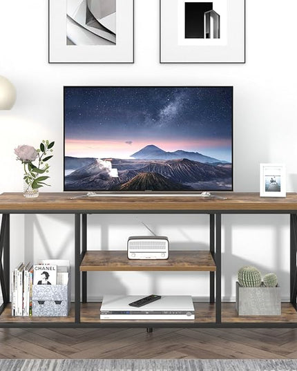 55 Inch TV Stand for Televisions up to 65 Inch, Modern Entertainment Center with Storage Shelves, Industrial Media TV Console for Living Room, Bedroom, Rustic Brown - LeafyLoom