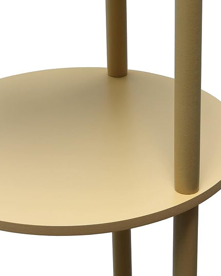 Simple Designs LF2010-TAN 62.5" Round Modern Shelf Etagere Organizer Storage Floor Lamp with 2 USB Charging Ports, 1 Charging Outlet and Linen Shade for Living Room Bedroom Office, Tan - LeafyLoom