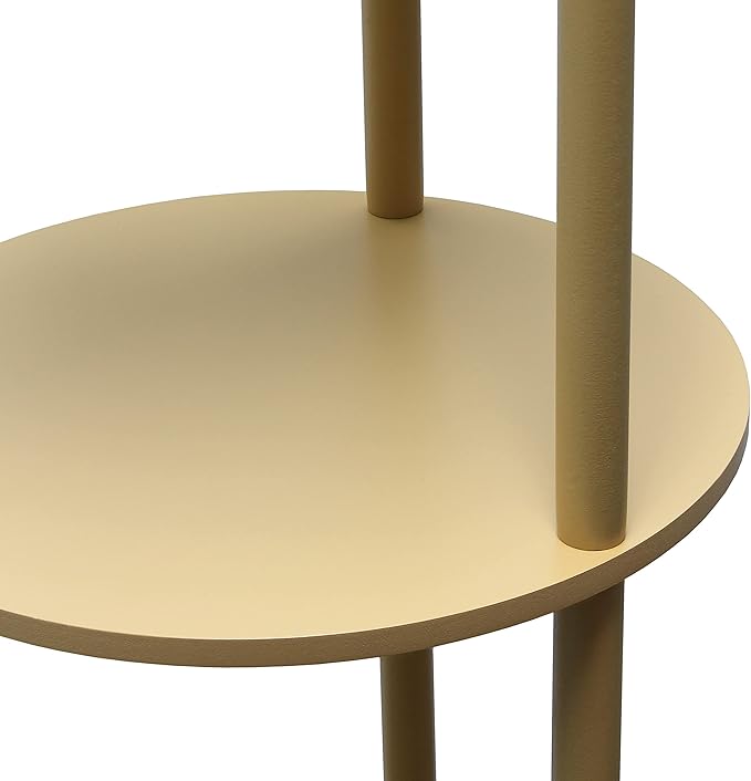 Simple Designs LF2010-TAN 62.5" Round Modern Shelf Etagere Organizer Storage Floor Lamp with 2 USB Charging Ports, 1 Charging Outlet and Linen Shade for Living Room Bedroom Office, Tan - LeafyLoom