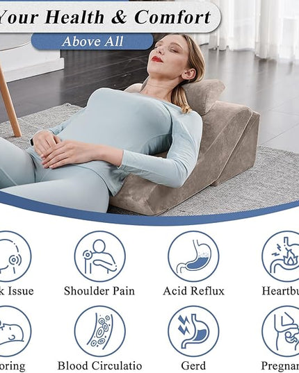 Axelrod Bed Wedge Pillow Set Foam | Adjustable Pillows for Back, Leg and Knee Pain Relief | Post Surgery Ortho Pillow – Anti Snoring, Heartburn, Acid Reflux & GERD Brown - LeafyLoom