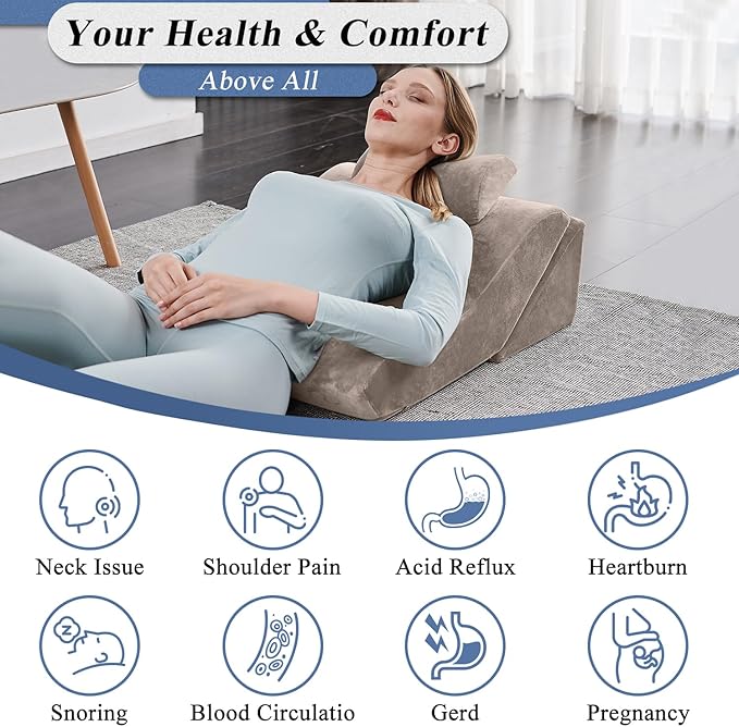 Axelrod Bed Wedge Pillow Set Foam | Adjustable Pillows for Back, Leg and Knee Pain Relief | Post Surgery Ortho Pillow – Anti Snoring, Heartburn, Acid Reflux & GERD Brown - LeafyLoom