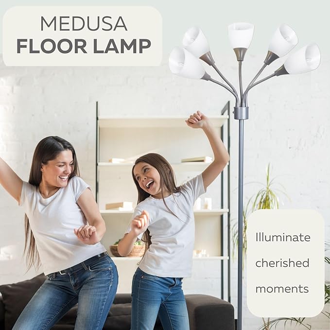 Floor Lamp For Bedroom Multi Head 5 Light Bright Floor Lamp - Medusa 5 Light Standing Lamp -floor Lamps For Bedroom Spider Lamp 5 Acrylic White Shades Standing Light Spider Lamp Silver Floor Lamp - LeafyLoom