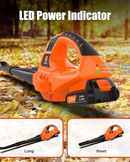 Cordless Leaf Blower,21V Handheld Electric Leaf Blower with 2 x 2.0Ah Battery & Charger, Lightweight Battery Powered Leaf Blower for Lawn Care, Patio, Yard, Sidewalk,Snow Blowing - LeafyLoom