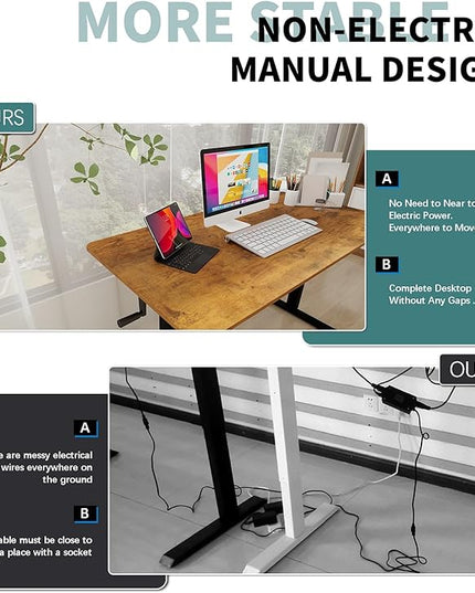 Whole Piece DeskTop Manual Standing Desk Adjustable Height- Crank Stand Up Desk, Sit Stand Desk with Frame Computer Desk 48 x 24 Inch - LeafyLoom