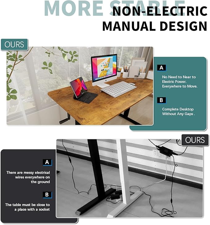 Whole Piece Top Manual Standing Desk Adjustable Height- Crank Stand Up Desk, Sit Stand Desk with Frame & Desktop, Computer Desk - LeafyLoom
