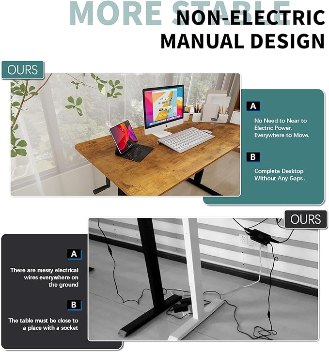 Whole Piece DeskTop Manual Standing Desk Adjustable Height- Crank Stand Up Desk, Sit Stand Desk with Frame Computer Desk - LeafyLoom