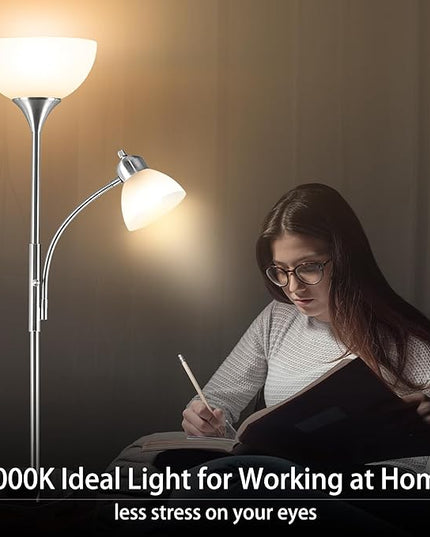 Floor Lamp, Dimmable Standing lamp, 3 Levels Dimmable Brightness, Included 9W and 5W LED Bulbs, Industrial Floor Lamp for Living Room, Bedroom, Office, Reading - LeafyLoom