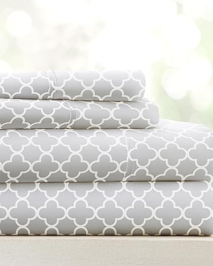 Linen Market 4 Piece Full Bedding Sheet Set (Gray Quatrefoil) - Sleep Better Than Ever with These Ultra-Soft & Cooling Bed Sheets for Your Full Size Bed - Deep Pocket Fits 16" Mattress - LeafyLoom