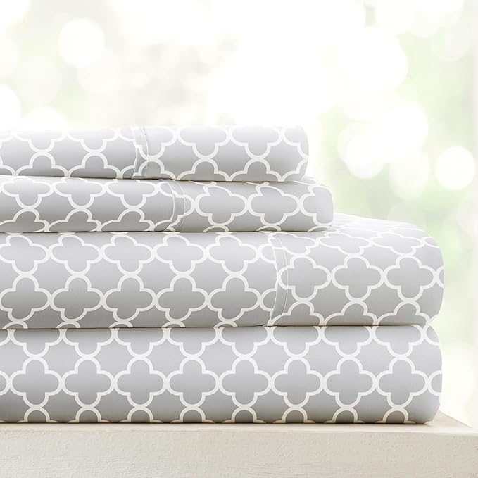 Linen Market 4 Piece Full Bedding Sheet Set (Gray Quatrefoil) - Sleep Better Than Ever with These Ultra-Soft & Cooling Bed Sheets for Your Full Size Bed - Deep Pocket Fits 16" Mattress - LeafyLoom