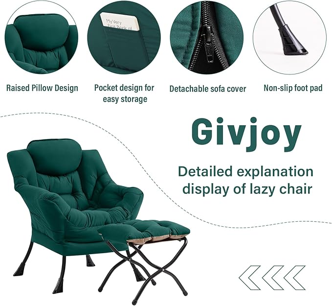Cozy Lazy Chair and Ottoman, Large Contemporary Accent Lounge Chair Set, Leisure Upholstered Reading Armchair for Bedroom, Living Room, Dorm Rooms, Office - LeafyLoom