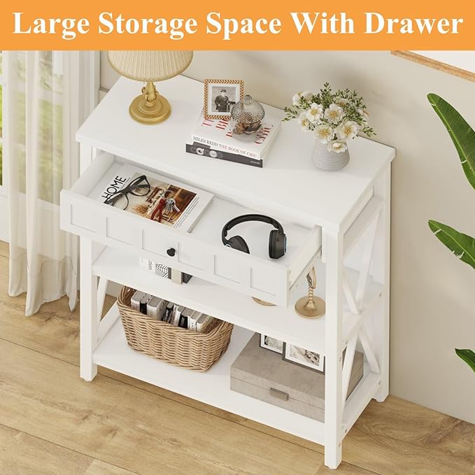 FATORRI Small Bookcase with Drawer, Wood and Metal Bookshelf for Small Space, Short Book Shelf and Low Book Case for Living Room (White Oak) - LeafyLoom