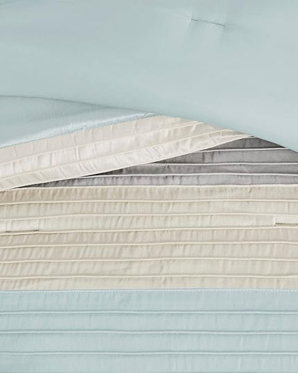 Madison Park Amherst Faux Silk Comforter Set-Casual Contemporary Design All Season Down Alternative Bedding, Matching Shams, Bedskirt, Decorative Pillows, King(104"x92"), Aqua, 7 Piece (MP10-2980) - LeafyLoom