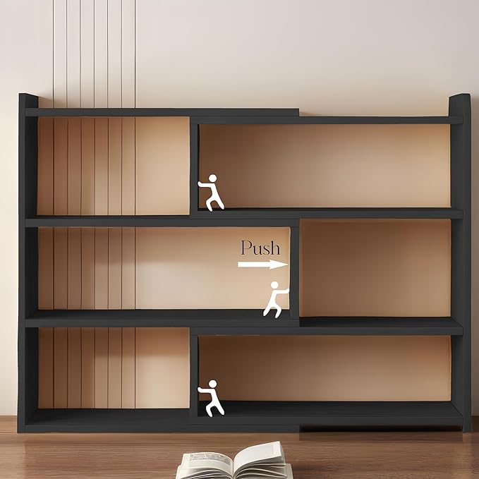 4-Tier Wooden Bookshelf, Expandable 25-47 inch Wide Bookcase, Modern Freestanding Bookcas for Small Space or Corner (Black) - LeafyLoom