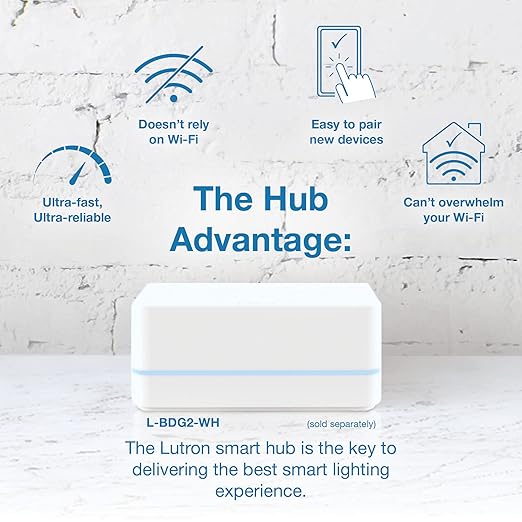 Lutron Caseta Smart Lighting Original Dimmer Switch (Lutron Smart Hub Required), for Light Bulbs, 150 Watt, Single-Pole/3-Way, No Neutral Required, PD-6WCL-WH, White Lutron