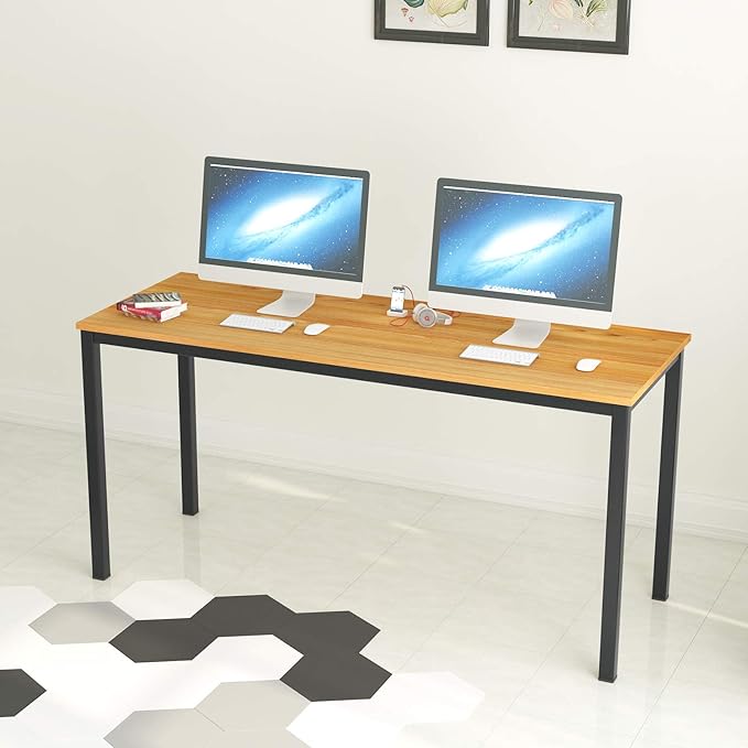 soges 63 Inch Long Computer Desk Home Office Table Writing Desk Study Table Gaming Table Computer WorkstationsTeak GCP2AC3-160TB - LeafyLoom