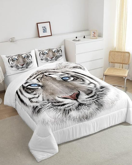 Erosebridal Boys Tiger Comforter Set Twin Size, Wild Animal Print Down Comforter for Boys Girls Teens Adult Bedroom, Grey Tiger Skin Duvet Insert Black White Stripe Bedding Comforters for Bedroom - LeafyLoom