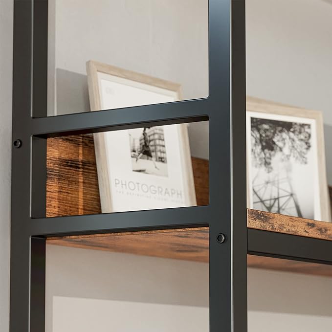 IRONCK Industrial Bookshelves 5 Tiers Corner Bookcases with Baffles Etagere Shelf Storage Rack with Metal Frame for Living Room Home Office - LeafyLoom