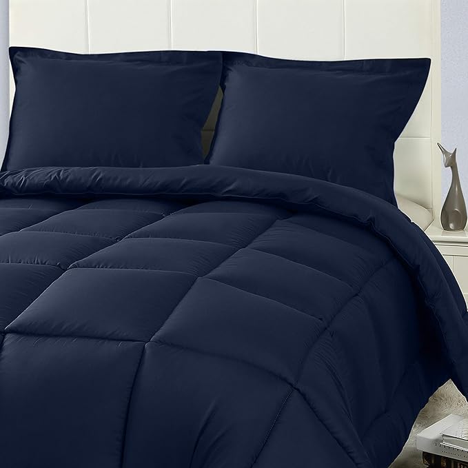 Utopia Bedding Queen Size Comforter Set with 2 Pillow Shams, Bedding Comforter Sets, Down Alternative Navy Comforter, Soft and Comfortable, Machine Washable (Pack of 4) - LeafyLoom