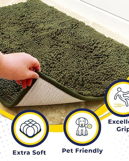 Muddy Mat® Original Dog Door Mat for Muddy Paws, Super Absorbent Microfiber, Non-Slip Washable Pet Rug, Quick Dry Chenille Entryway Carpet, Machine Washable Indoor Outdoor mat, Army Green 35"x60" MuddyMat
