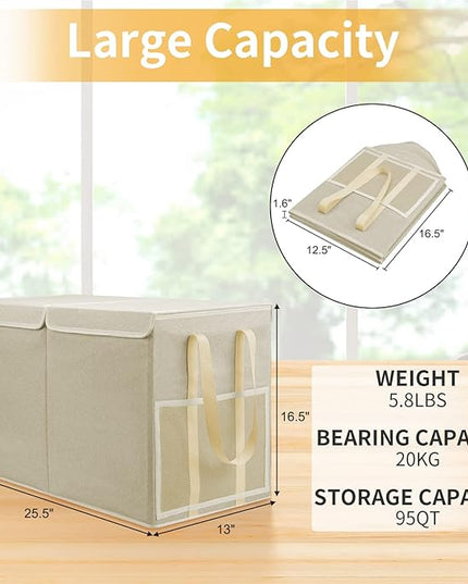 Large Toy Box for Boys Girls Toy Chest Kids Toy Storage Organizer Collapsible Toy Storage Bin Basket with Two Mesh Pockets for Nursery Playroom Bedroom Living Room Organization - LeafyLoom