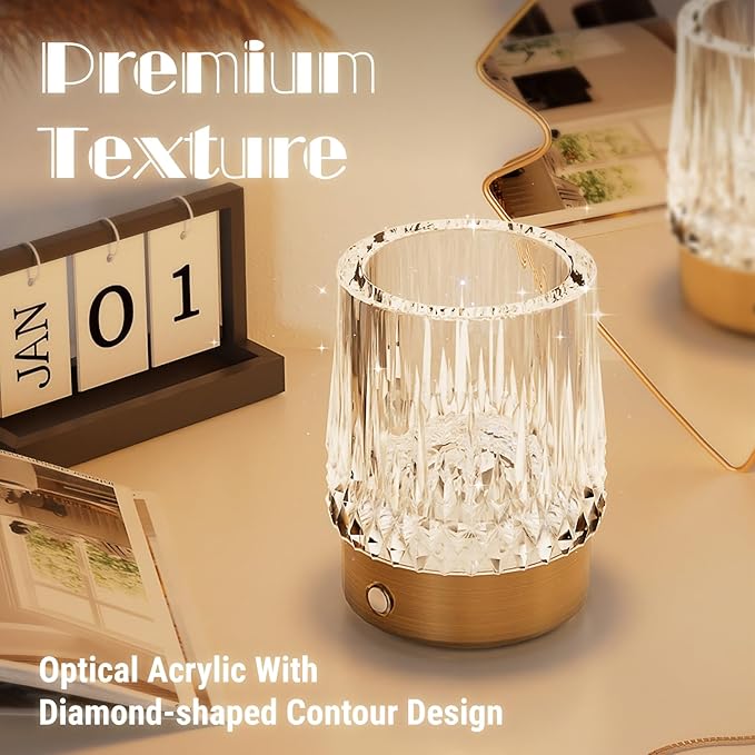 KOSTA Crystal Table Lamp Premium Vase Rechargeable Crystal Vase Lamp Heavy Handmade Modern Vases for Decor Home Bedroom Kitchen Office Living Room Birthday Gift - LeafyLoom