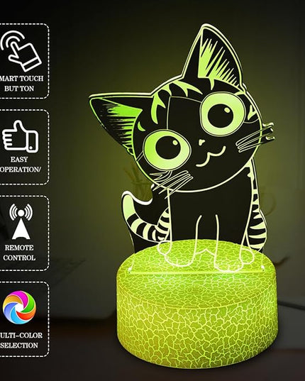 Cat Night Light Cat Gifts for Kids 3D Cat Lamp Kids Bedside Lamp 16 Color Change Decor Lamp with Remote & Smart Touch, Gifts for Christmas Birthday Boys Girls - LeafyLoom
