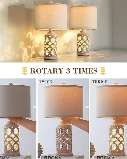 OYEARS Table Lamp Set of 2 for Living Room Bedroom 20.25'' Country Retro Lamp Vintage Nightlight Lamp for Farmhouse Home Office - LeafyLoom
