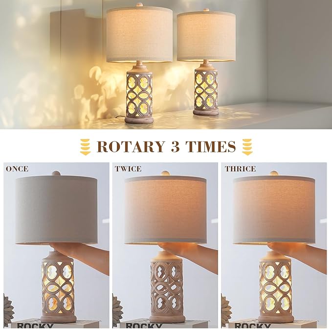 OYEARS Table Lamp Set of 2 for Living Room Bedroom 20.25'' Country Retro Lamp Vintage Nightlight Lamp for Farmhouse Home Office - LeafyLoom