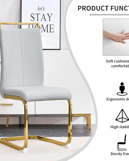 Modern Dining Chairs Set of 4, Side Dining Room Chairs with Gold Frame, Kitchen Chairs with Faux Leather Padded Seat High Back, Chairs for Dining Room, Kitchen, Living Room Light Grey - LeafyLoom