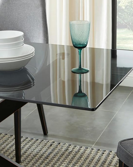 Modern Style Dining Table with Tempered Glass Top and Metal Tubular Legs, 58.5”Lx29”Wx30”H, Black - LeafyLoom
