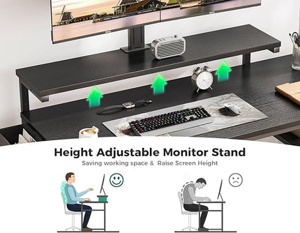 KKL 40 inch Small Computer Desk with Adjustable Monitor Stand, Home Office Desk & Workstation with Storage Shelves, Reversible Work Writing Study Table for Bedroom, Black - LeafyLoom